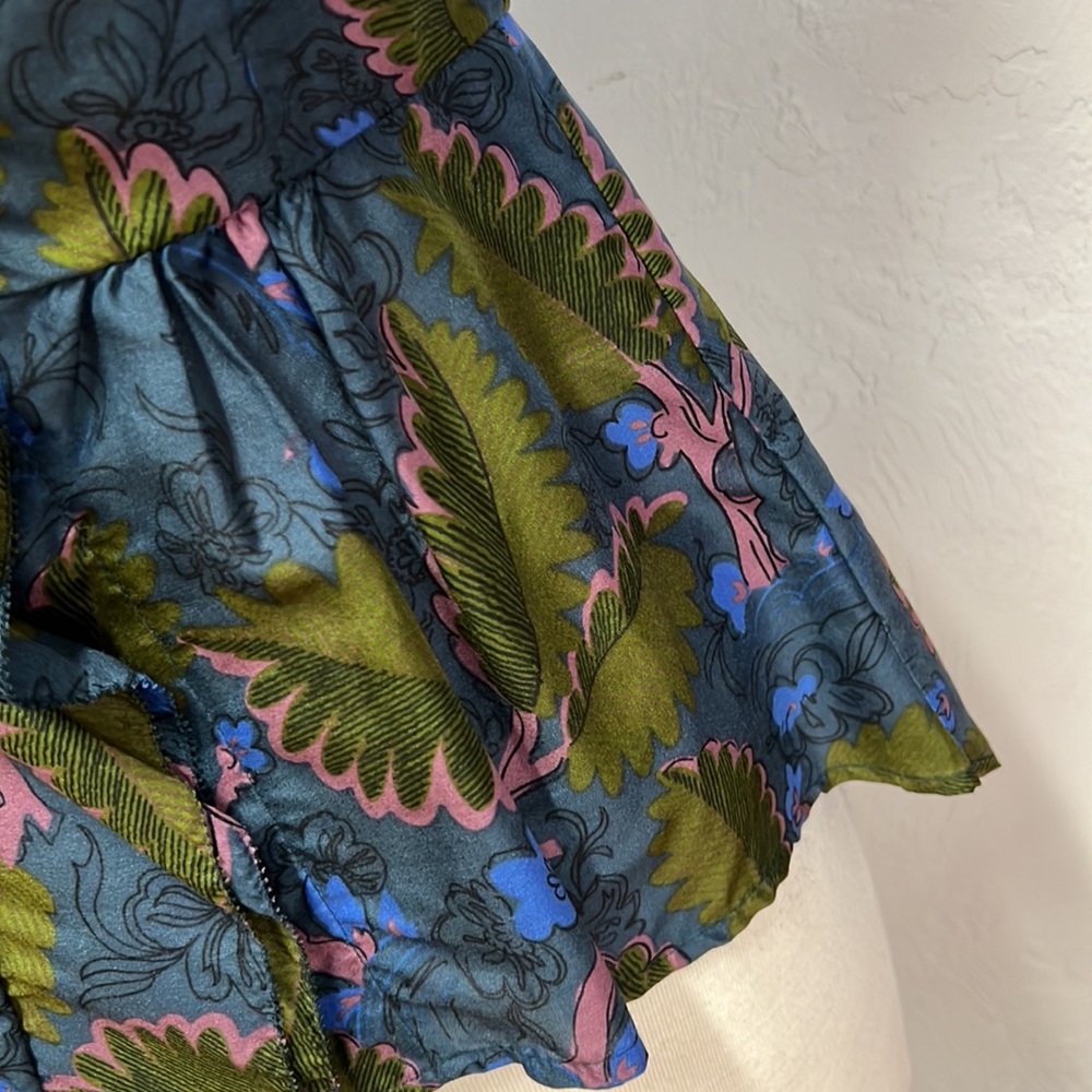 Vanessa Virginia Anthropologie Blue/Green Floral Print Peplum Blouse Size 0 - Picture 5 of 15